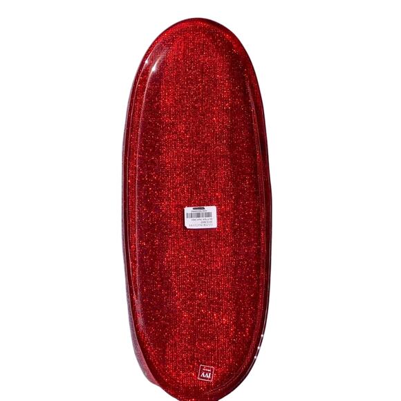 IVV Italy Glass Platter Tray Plate Red Sparkle Glitter Christmas Holiday 17" NEW - Picture 2 of 9